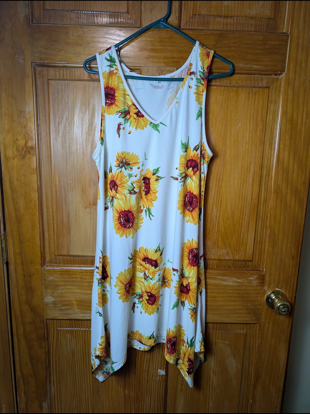 Sunflower Print Sleeveless A-Line Dress - White/Yellow